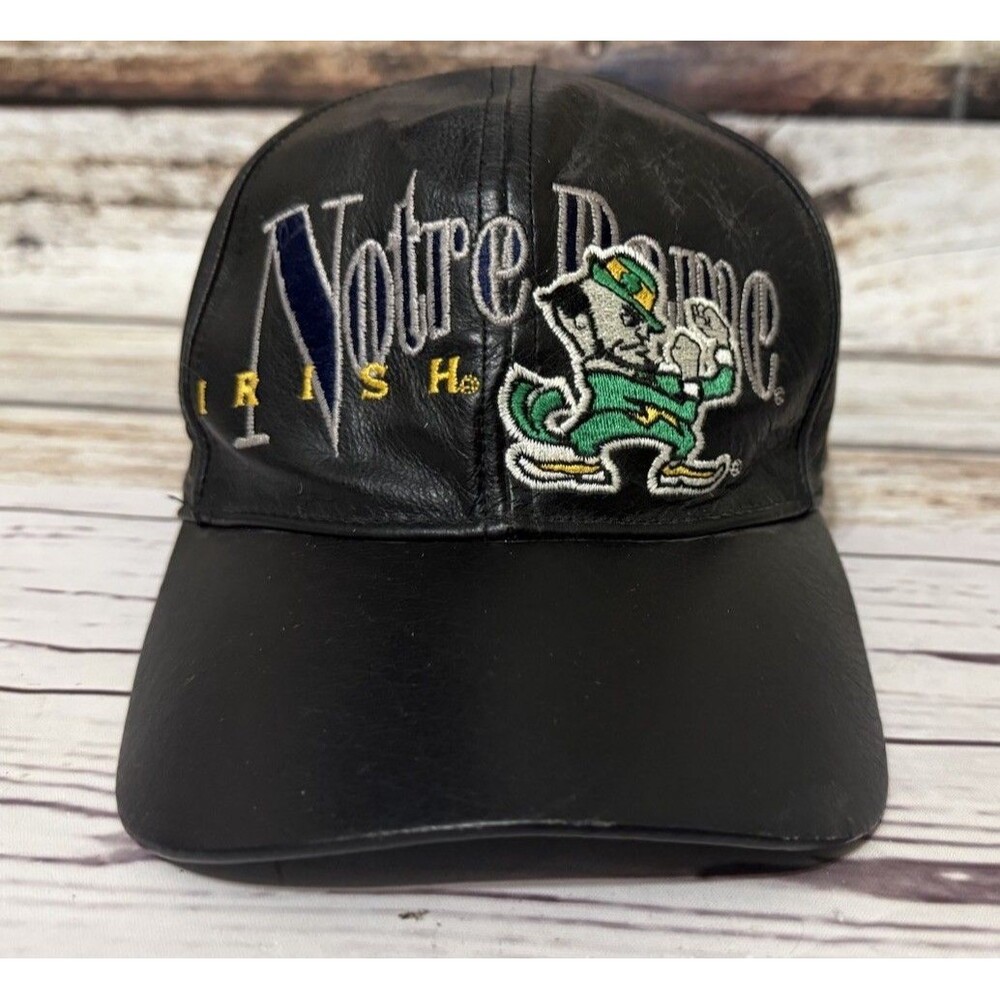 Vintage Notre Dame Fighting Irish Leather Hat Cap Retro Snapback Pro Player
